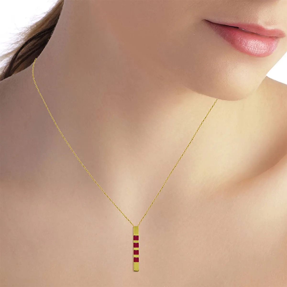 0.35 Carat 14K Solid Yellow Gold Necklace Bar Natural Ruby