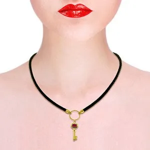 0.5 Carat 14K Solid Yellow Gold Leather Key Necklace Ruby