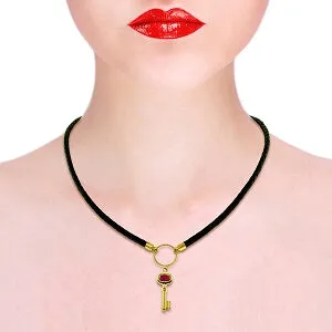 0.5 Carat 14K Solid Yellow Gold Leather Key Necklace Ruby