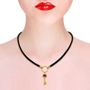 0.5 Carat 14K Solid Yellow Gold Leather Key Necklace Ruby
