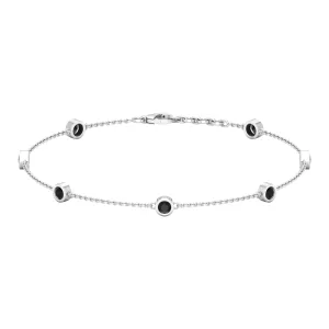0.75 CT Bezel Set Black Spinel Seven Stone Station Chain Bracelet
