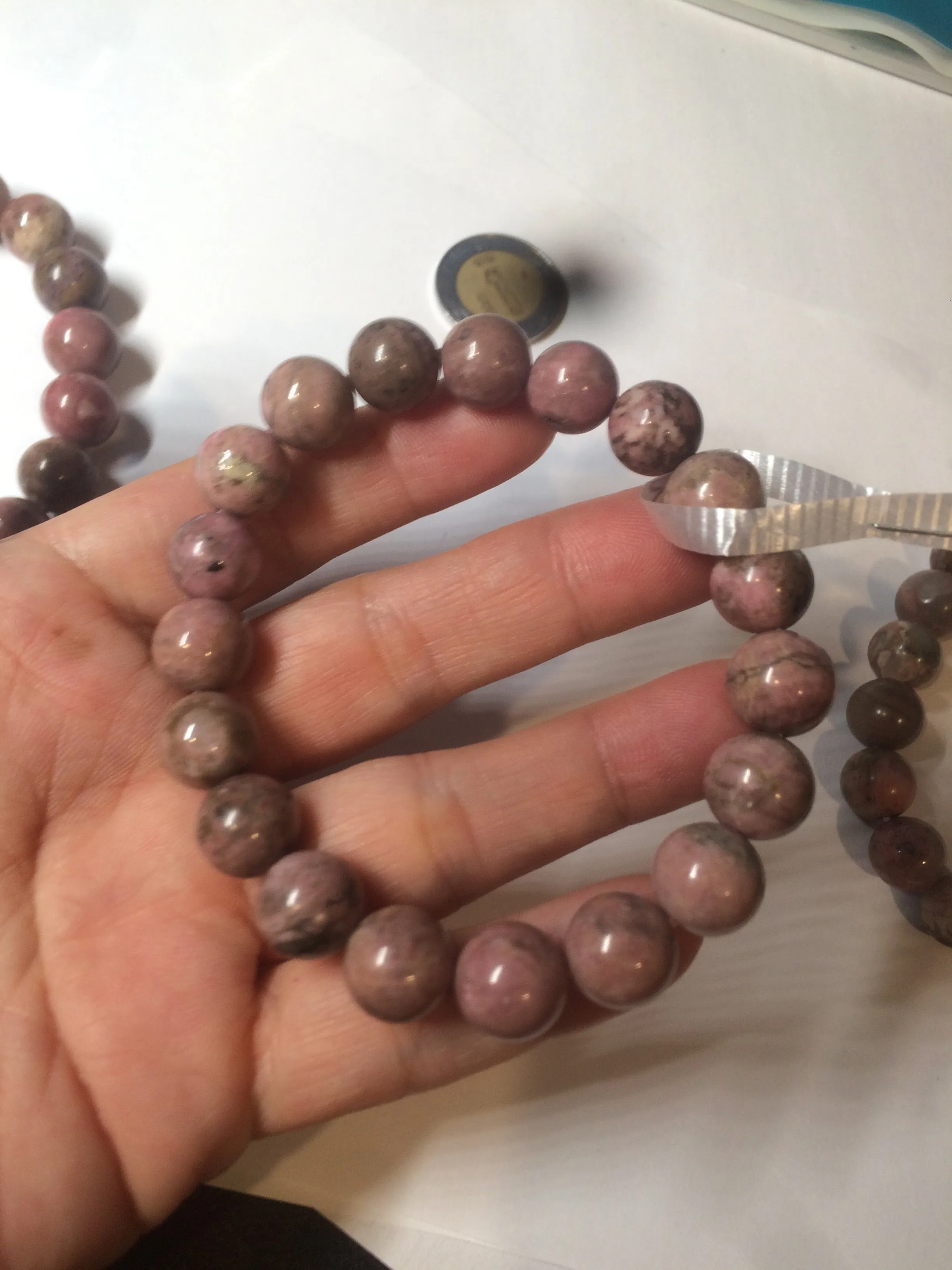 10-10.3mm 100% natural pink/black rose stone (Rhodonite) bracelet SY41