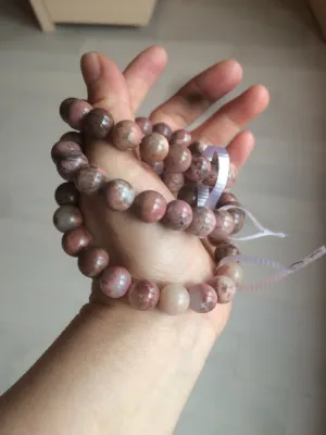 10-10.3mm 100% natural pink/black rose stone (Rhodonite) bracelet SY41