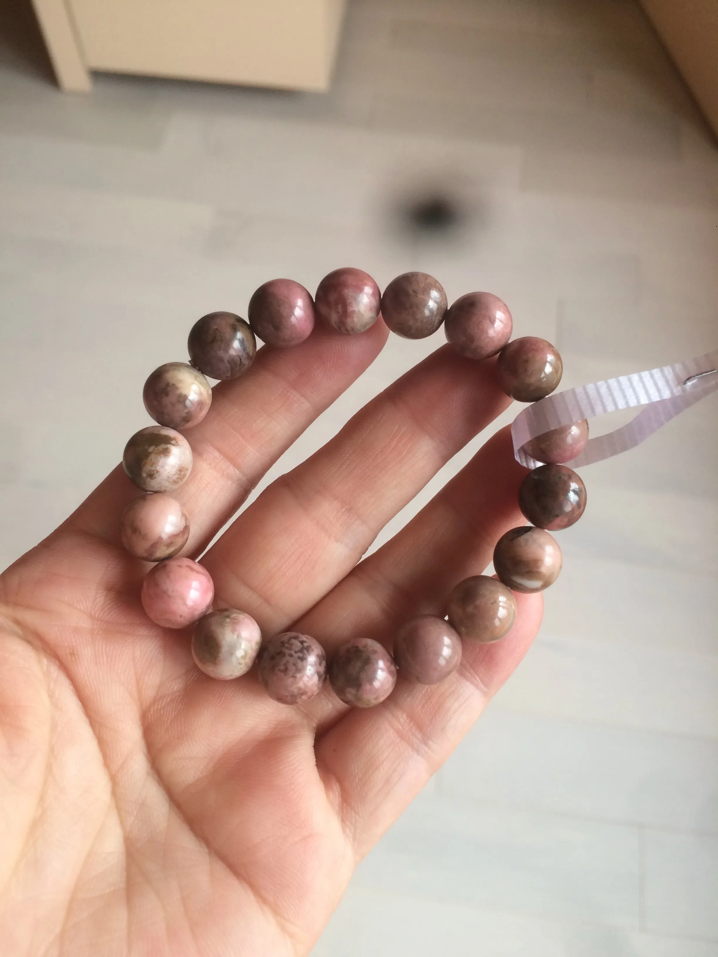 10-10.3mm 100% natural pink/black rose stone (Rhodonite) bracelet SY41