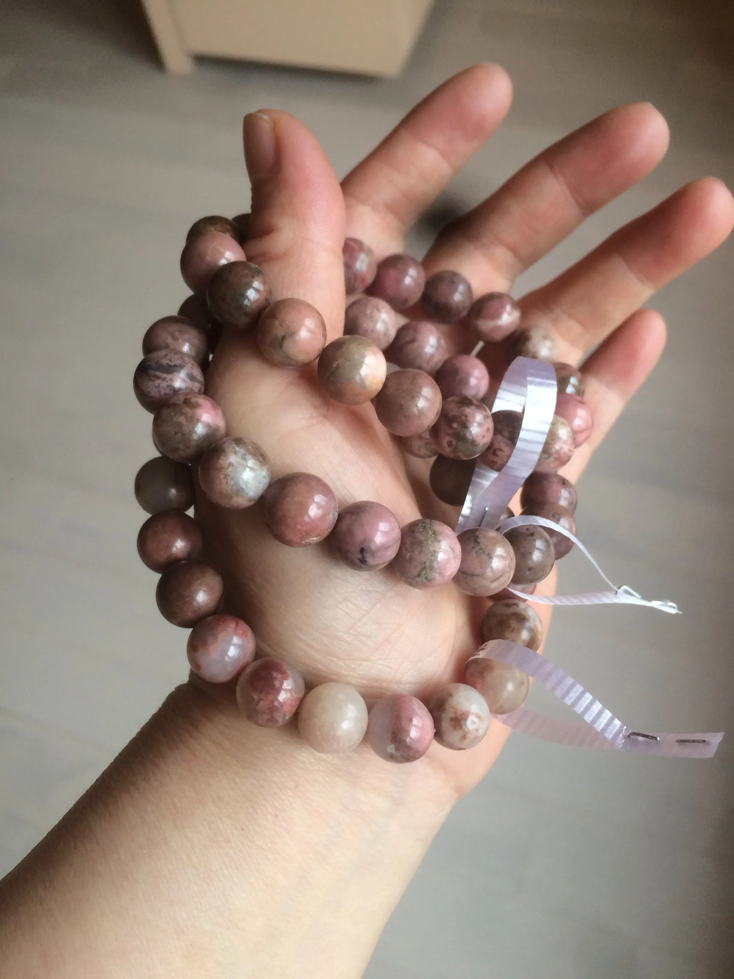 10-10.3mm 100% natural pink/black rose stone (Rhodonite) bracelet SY41