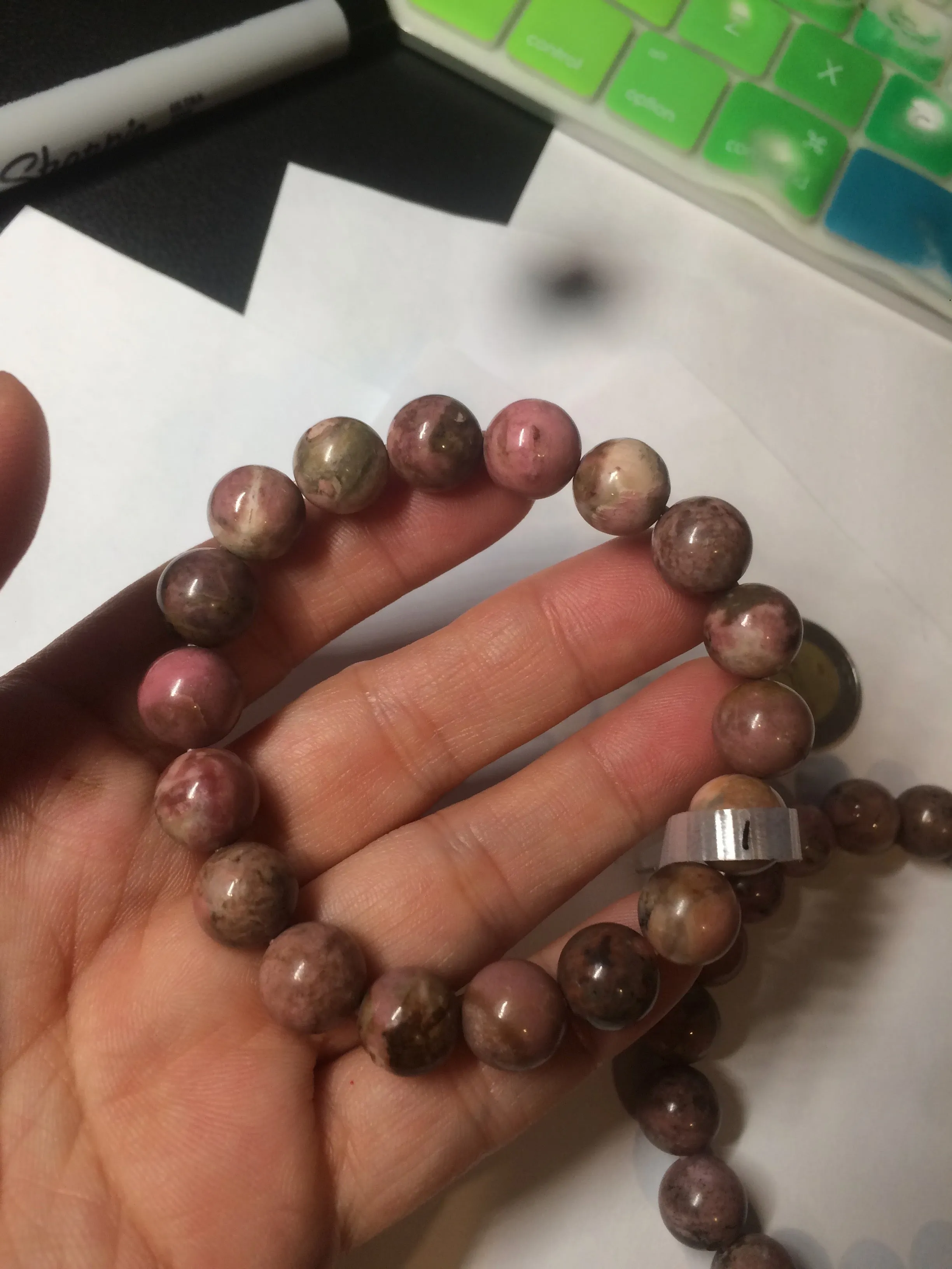 10-10.3mm 100% natural pink/black rose stone (Rhodonite) bracelet SY41