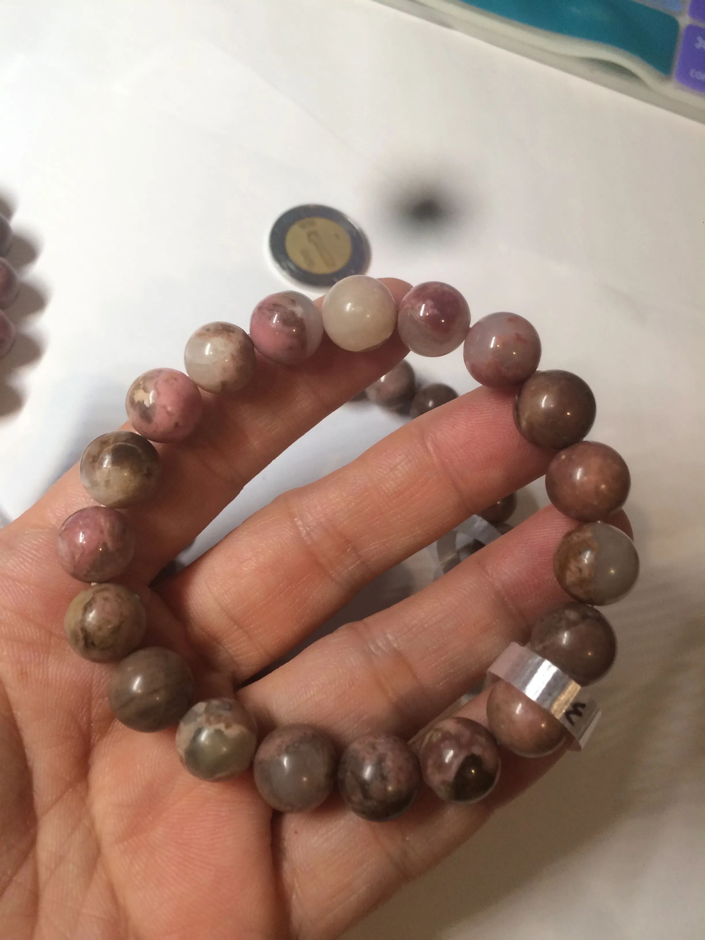 10-10.3mm 100% natural pink/black rose stone (Rhodonite) bracelet SY41