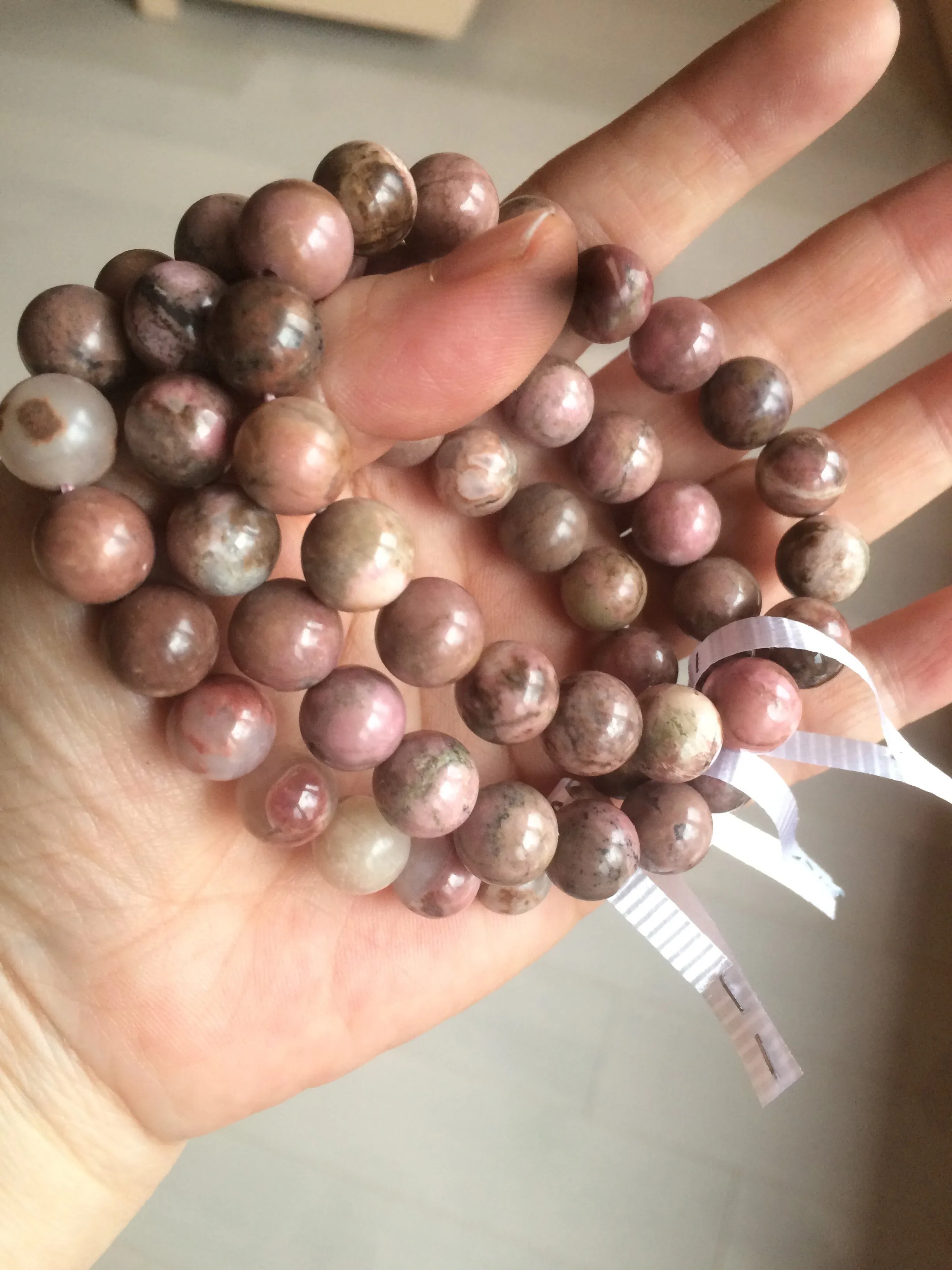 10-10.3mm 100% natural pink/black rose stone (Rhodonite) bracelet SY41