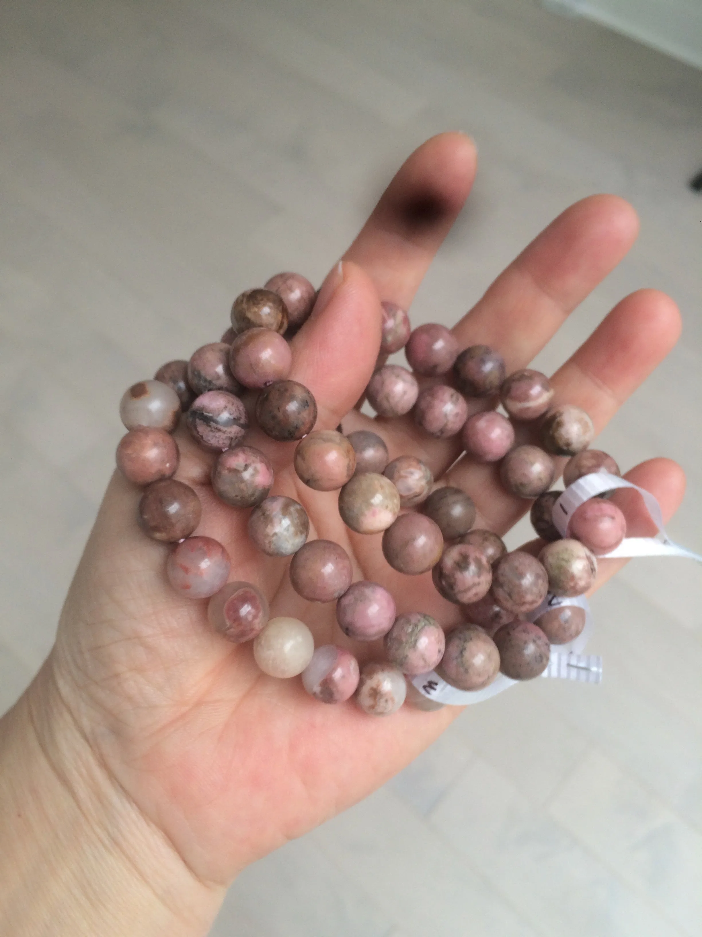 10-10.3mm 100% natural pink/black rose stone (Rhodonite) bracelet SY41