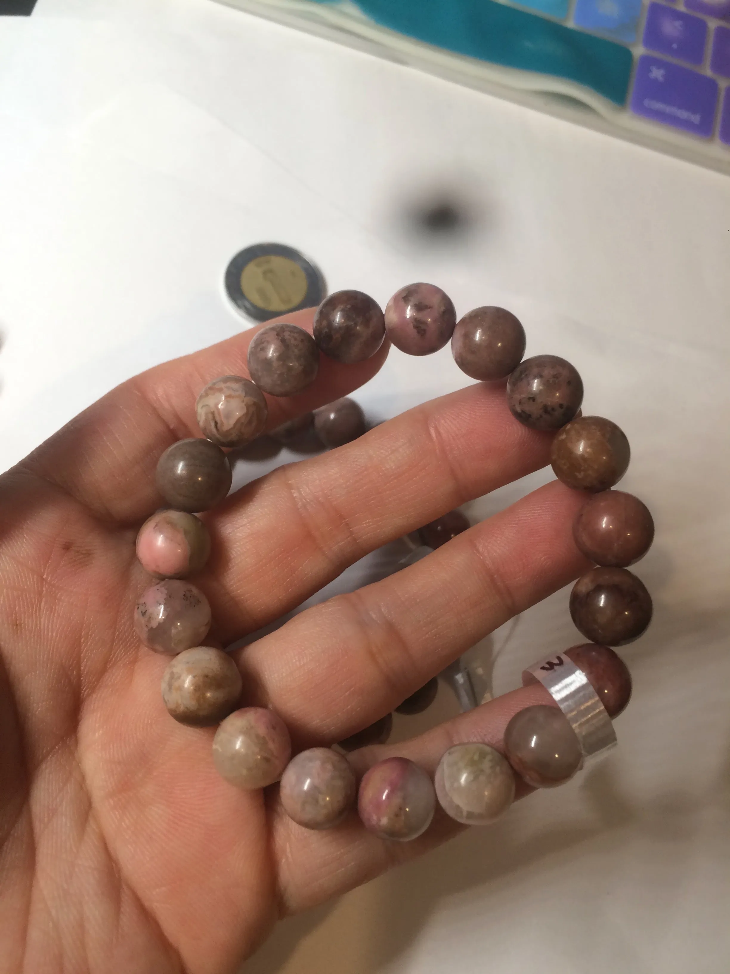 10-10.3mm 100% natural pink/black rose stone (Rhodonite) bracelet SY41