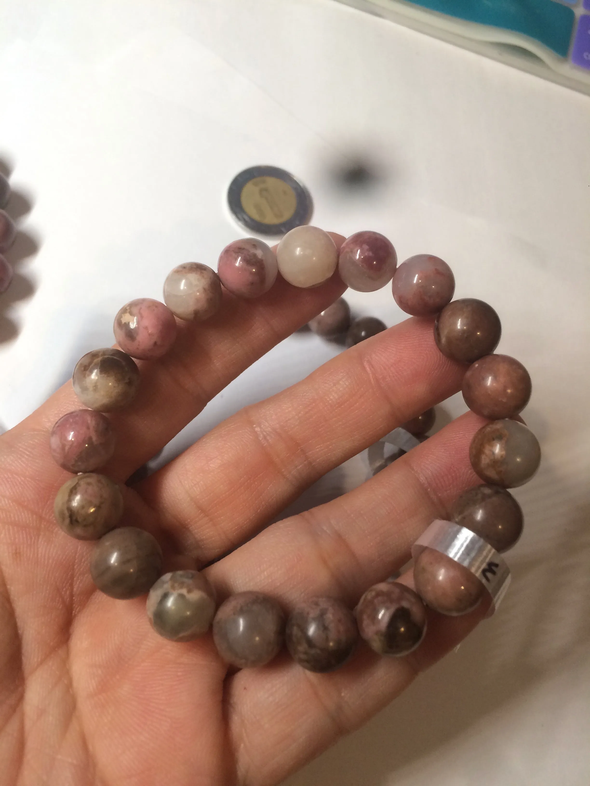 10-10.3mm 100% natural pink/black rose stone (Rhodonite) bracelet SY41