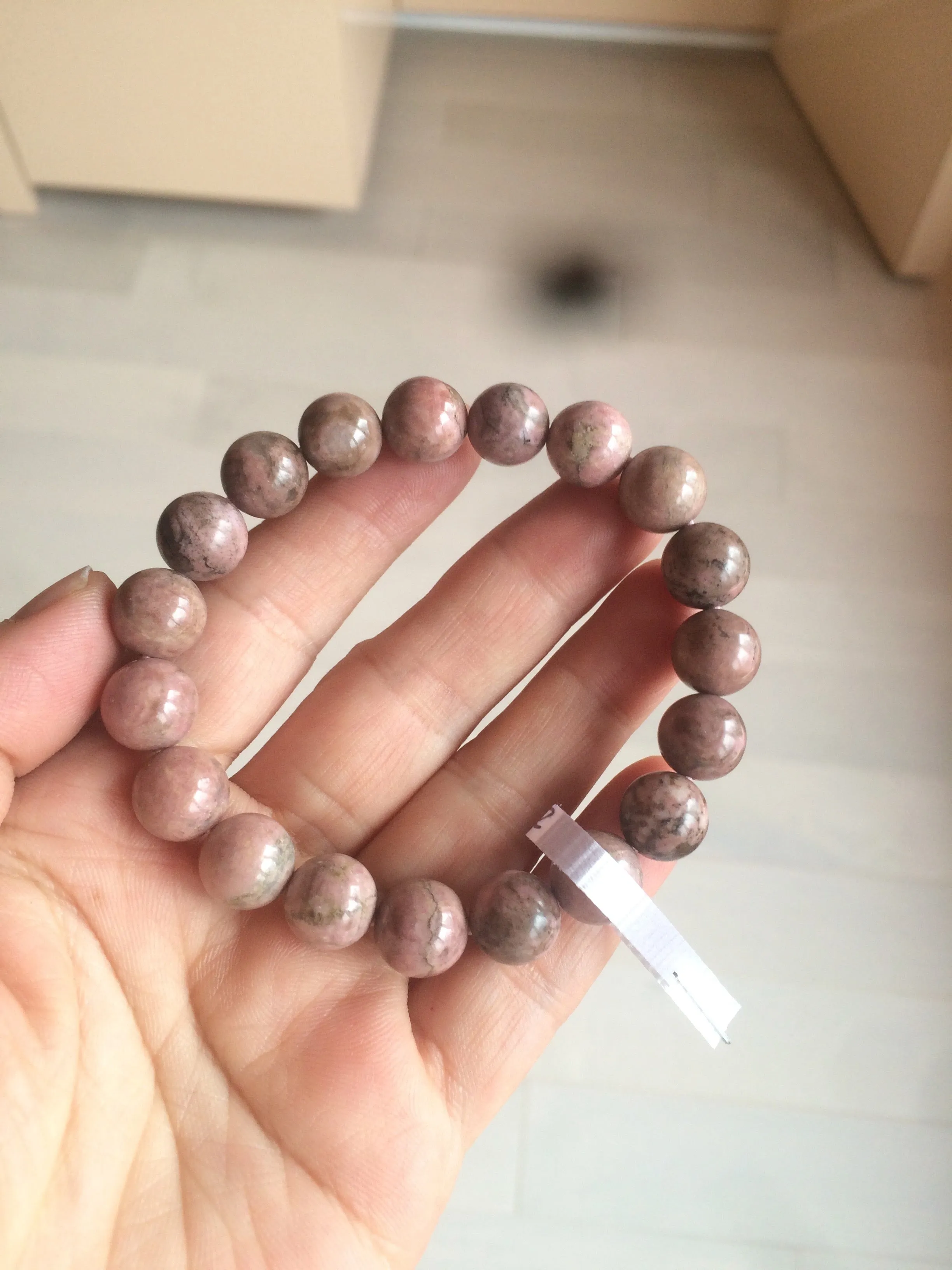 10-10.3mm 100% natural pink/black rose stone (Rhodonite) bracelet SY41