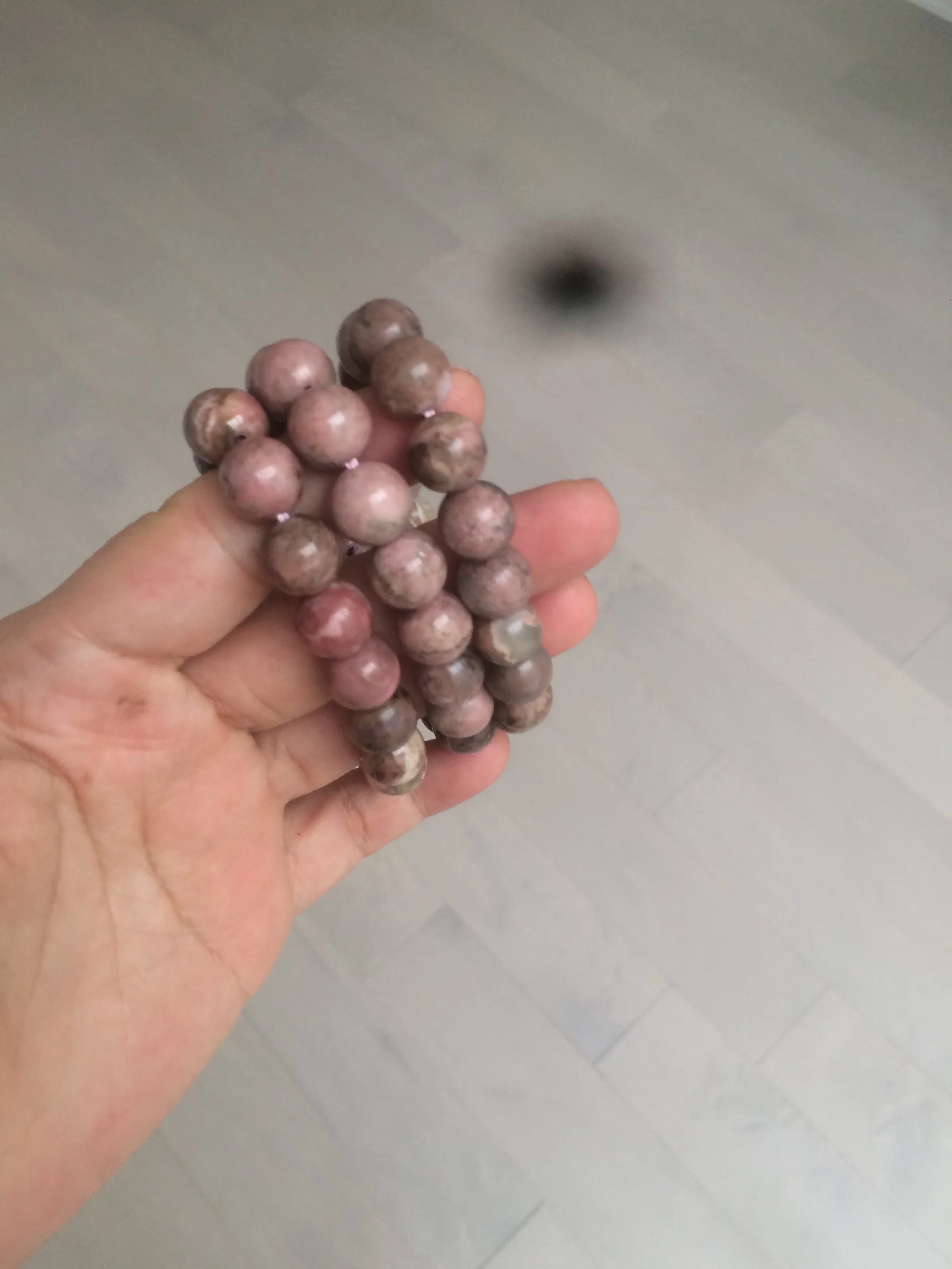 10-10.3mm 100% natural pink/black rose stone (Rhodonite) bracelet SY41