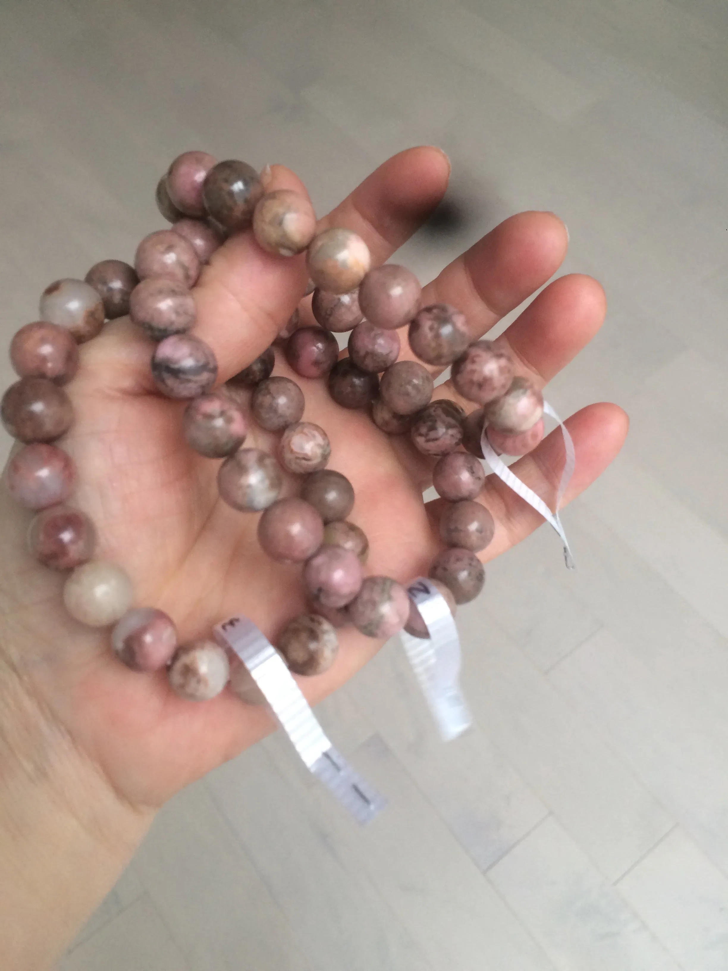 10-10.3mm 100% natural pink/black rose stone (Rhodonite) bracelet SY41