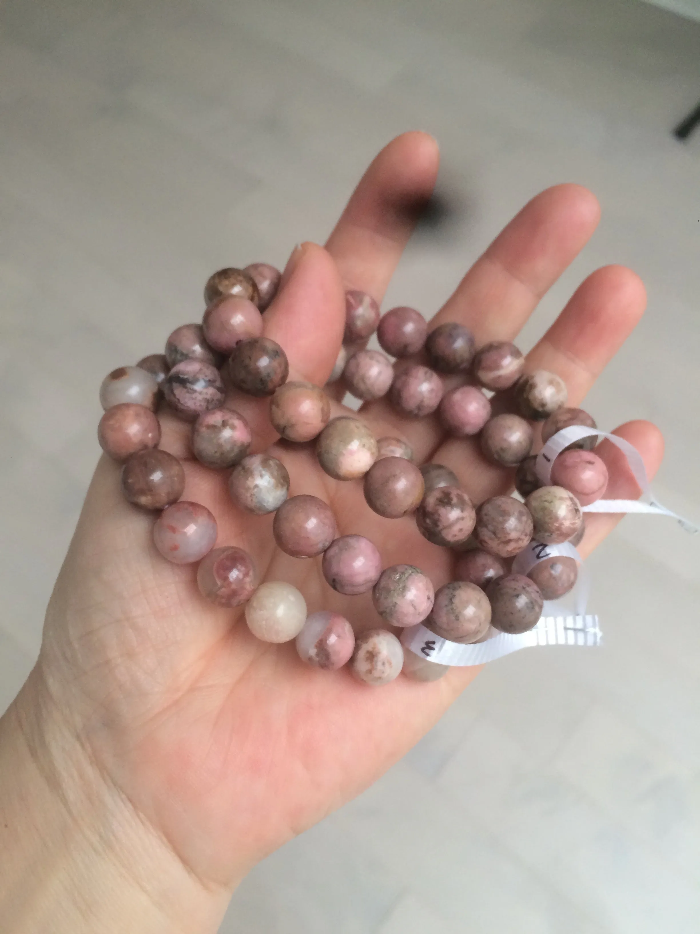 10-10.3mm 100% natural pink/black rose stone (Rhodonite) bracelet SY41
