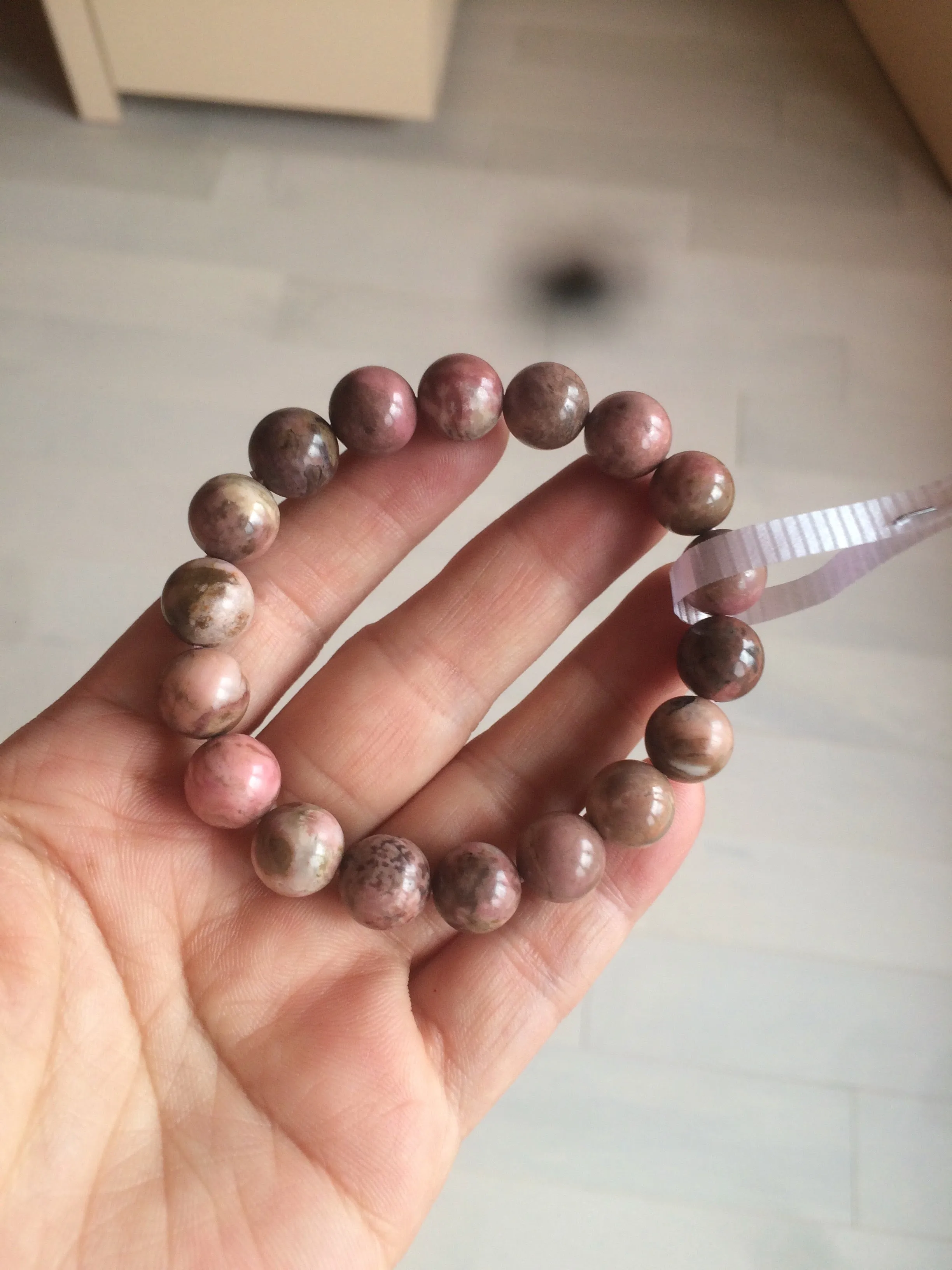 10-10.3mm 100% natural pink/black rose stone (Rhodonite) bracelet SY41