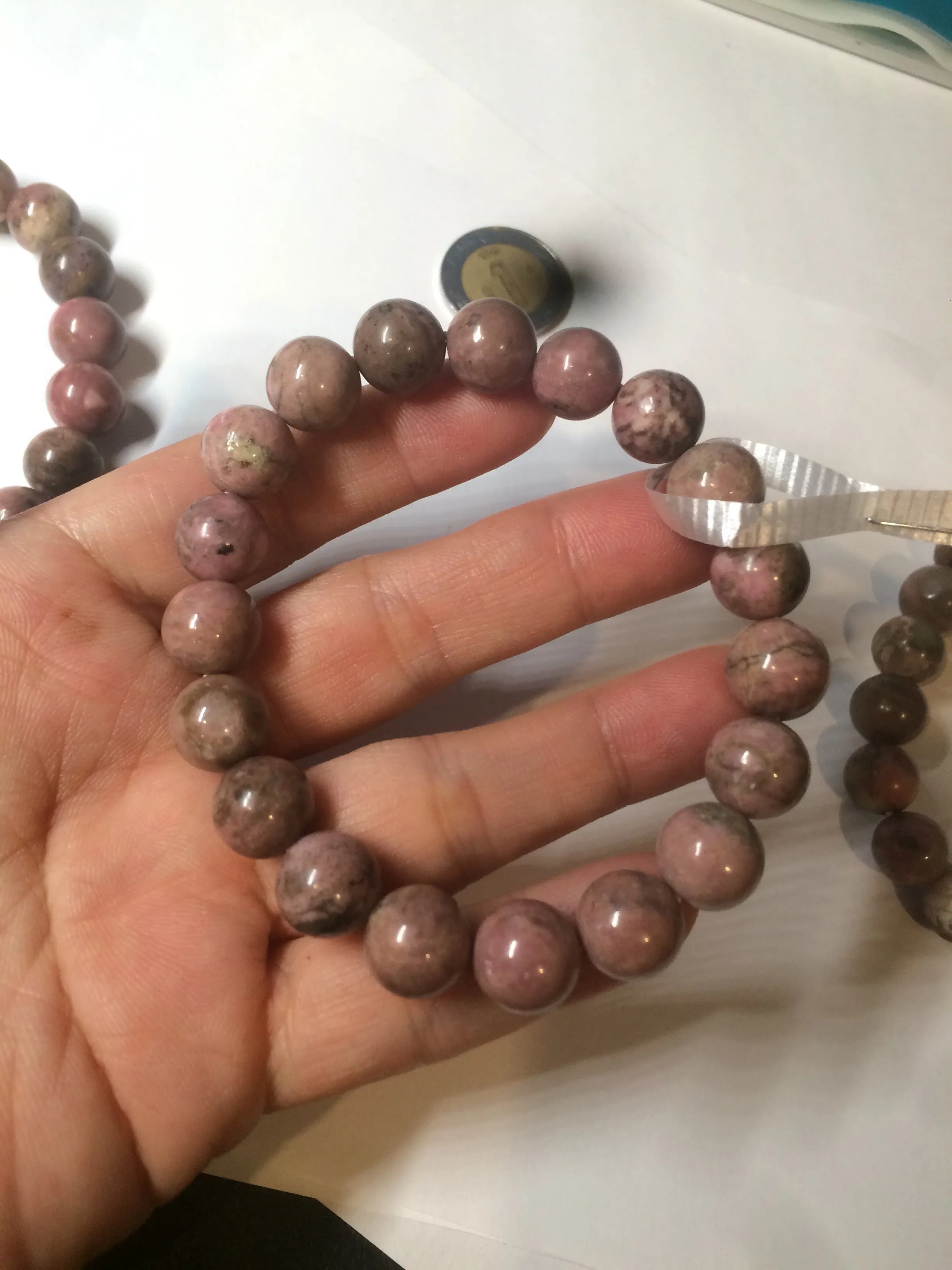 10-10.3mm 100% natural pink/black rose stone (Rhodonite) bracelet SY41