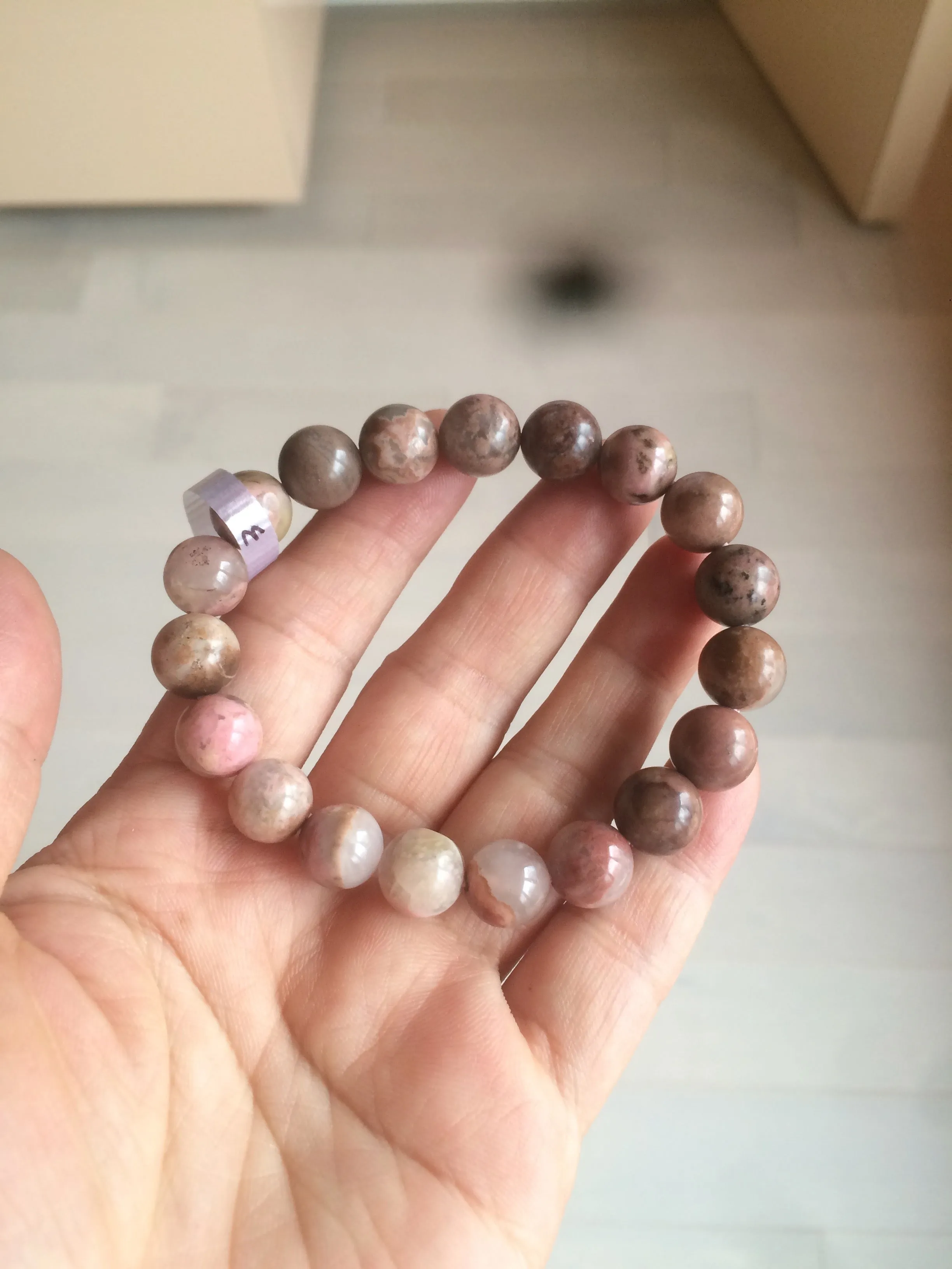 10-10.3mm 100% natural pink/black rose stone (Rhodonite) bracelet SY41