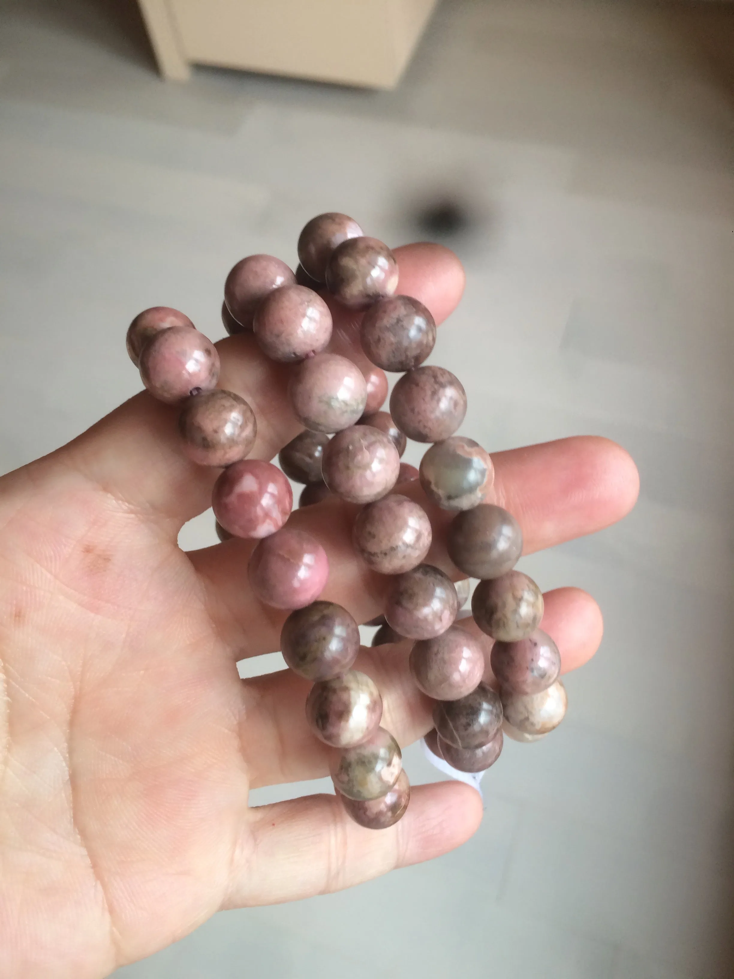 10-10.3mm 100% natural pink/black rose stone (Rhodonite) bracelet SY41