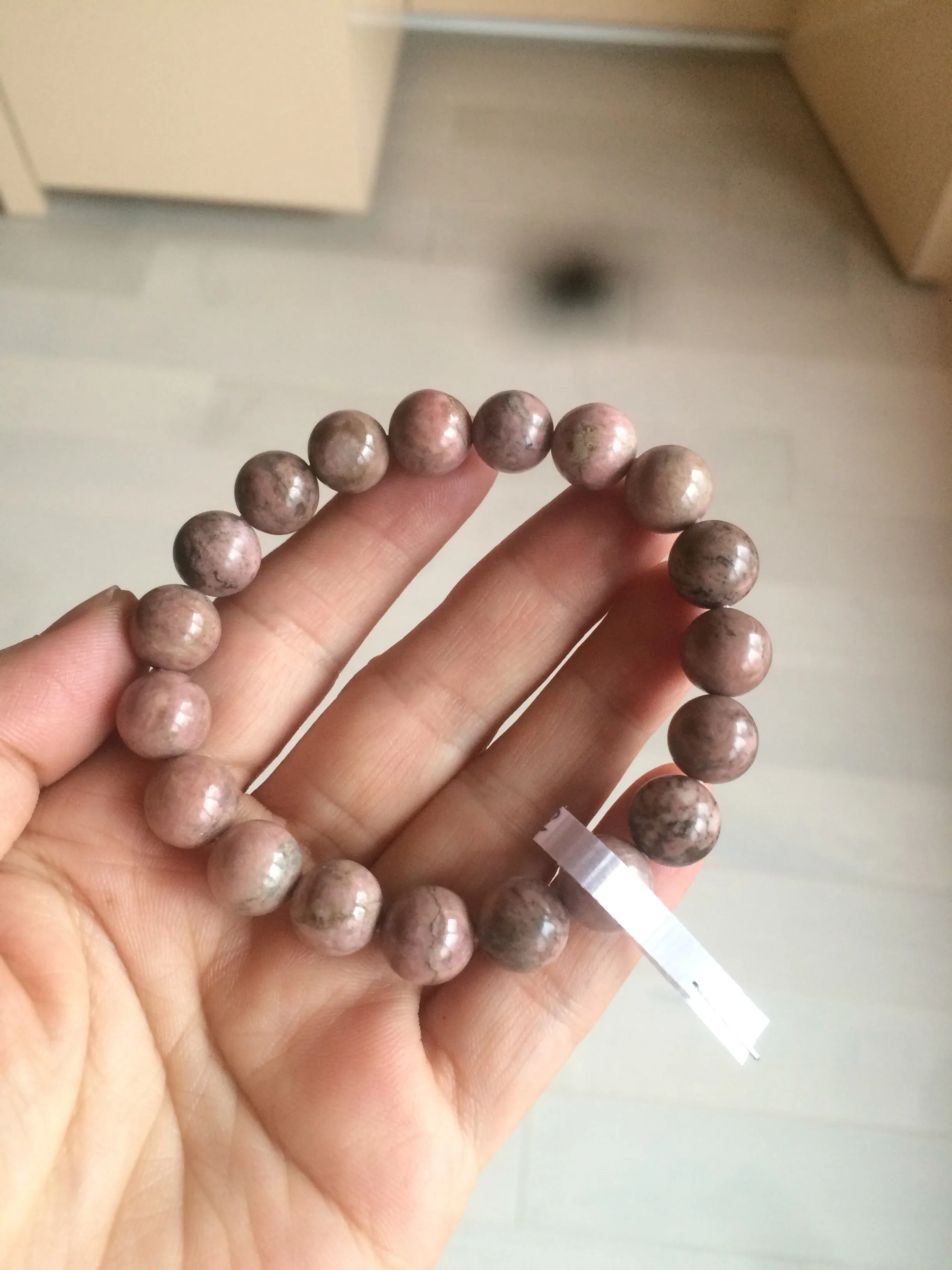 10-10.3mm 100% natural pink/black rose stone (Rhodonite) bracelet SY41