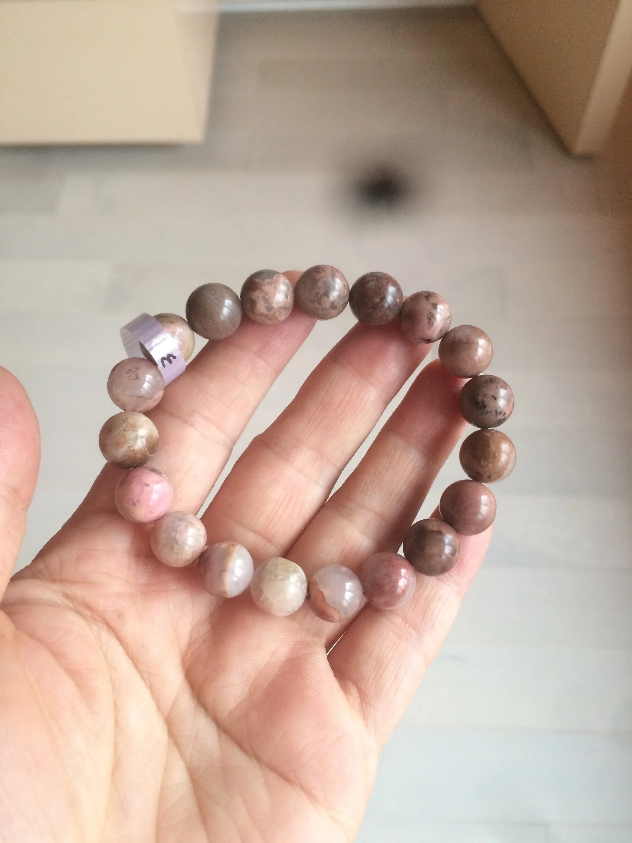 10-10.3mm 100% natural pink/black rose stone (Rhodonite) bracelet SY41