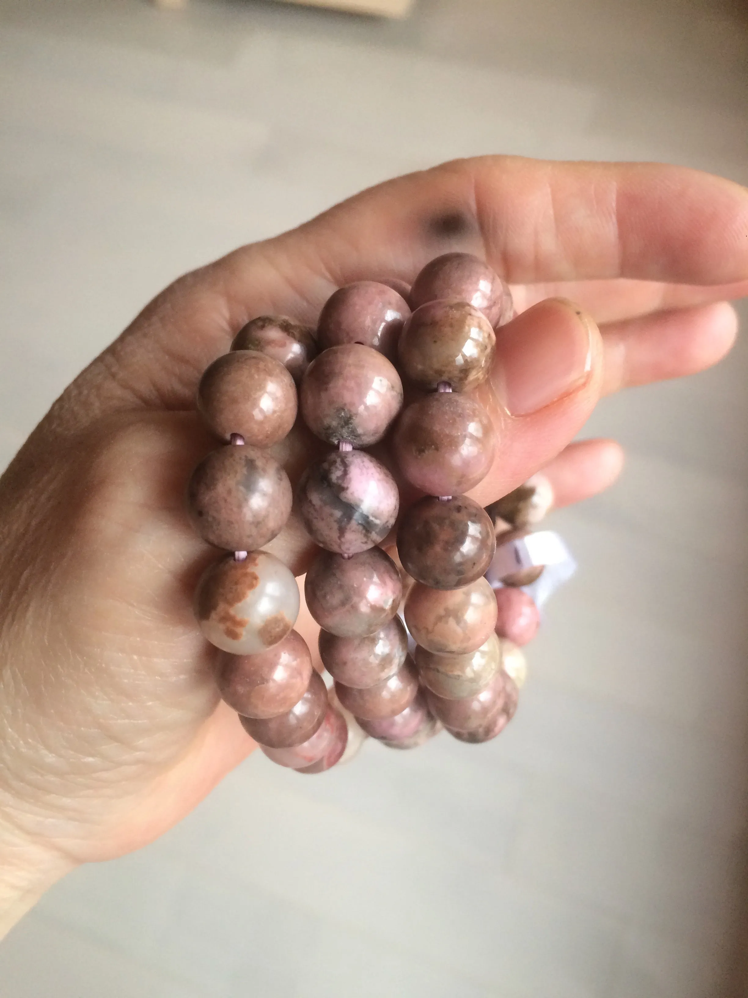 10-10.3mm 100% natural pink/black rose stone (Rhodonite) bracelet SY41