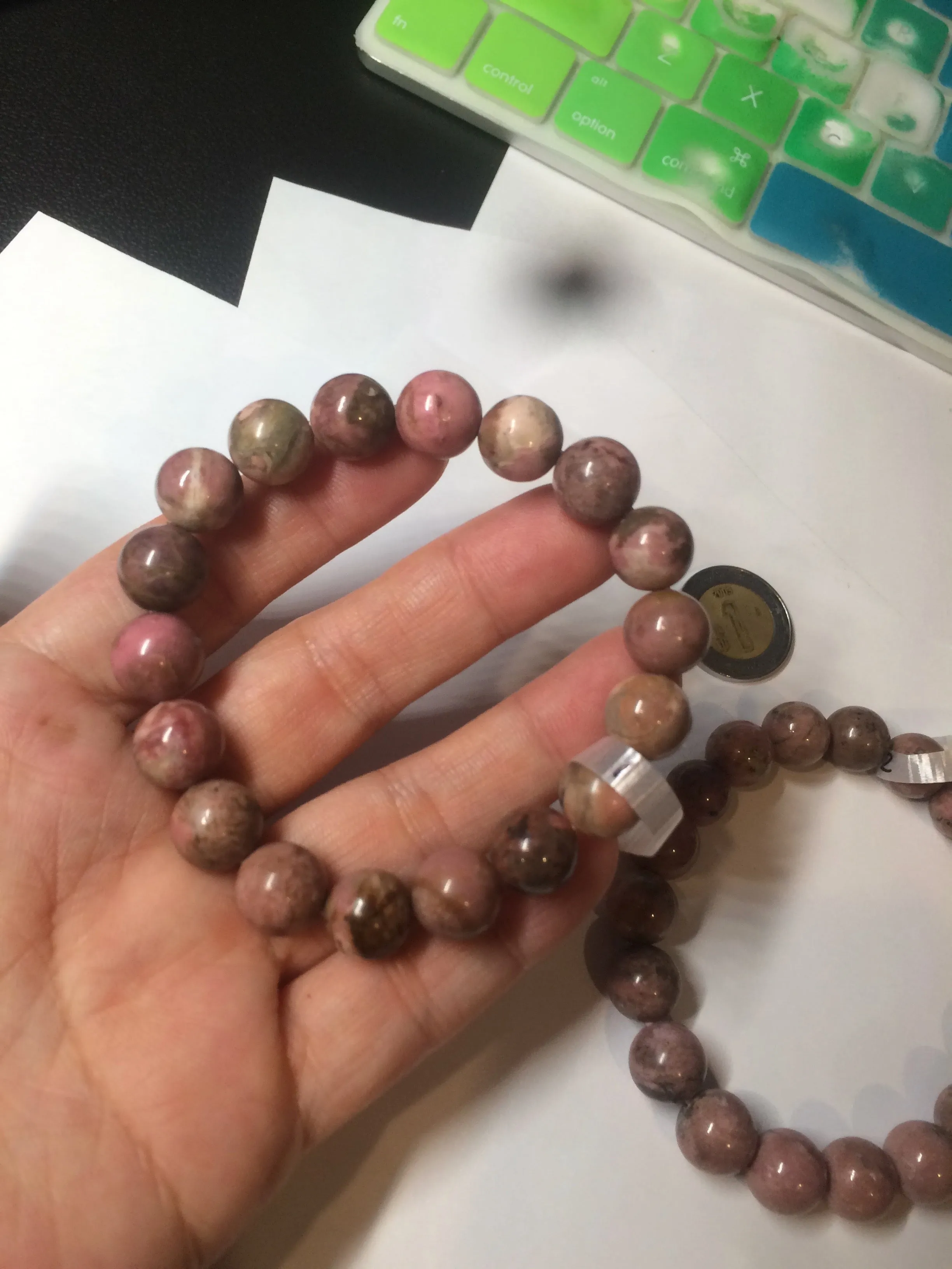 10-10.3mm 100% natural pink/black rose stone (Rhodonite) bracelet SY41