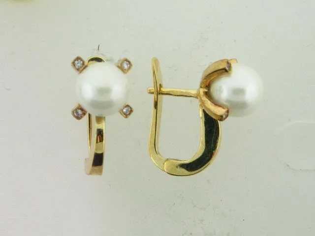10.01759- 19.2k Portuguese Gold Pearl & CZs Earrings