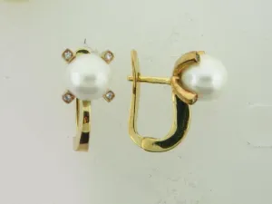 10.01759- 19.2k Portuguese Gold Pearl & CZs Earrings