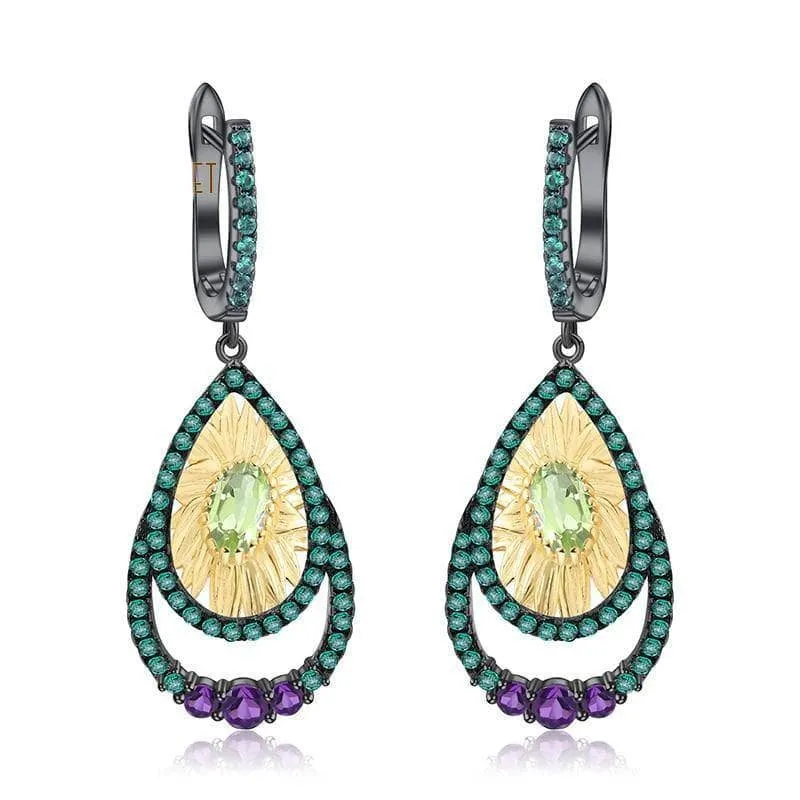 1.03Ct Natural Peridot Sunflower Drop Earrings