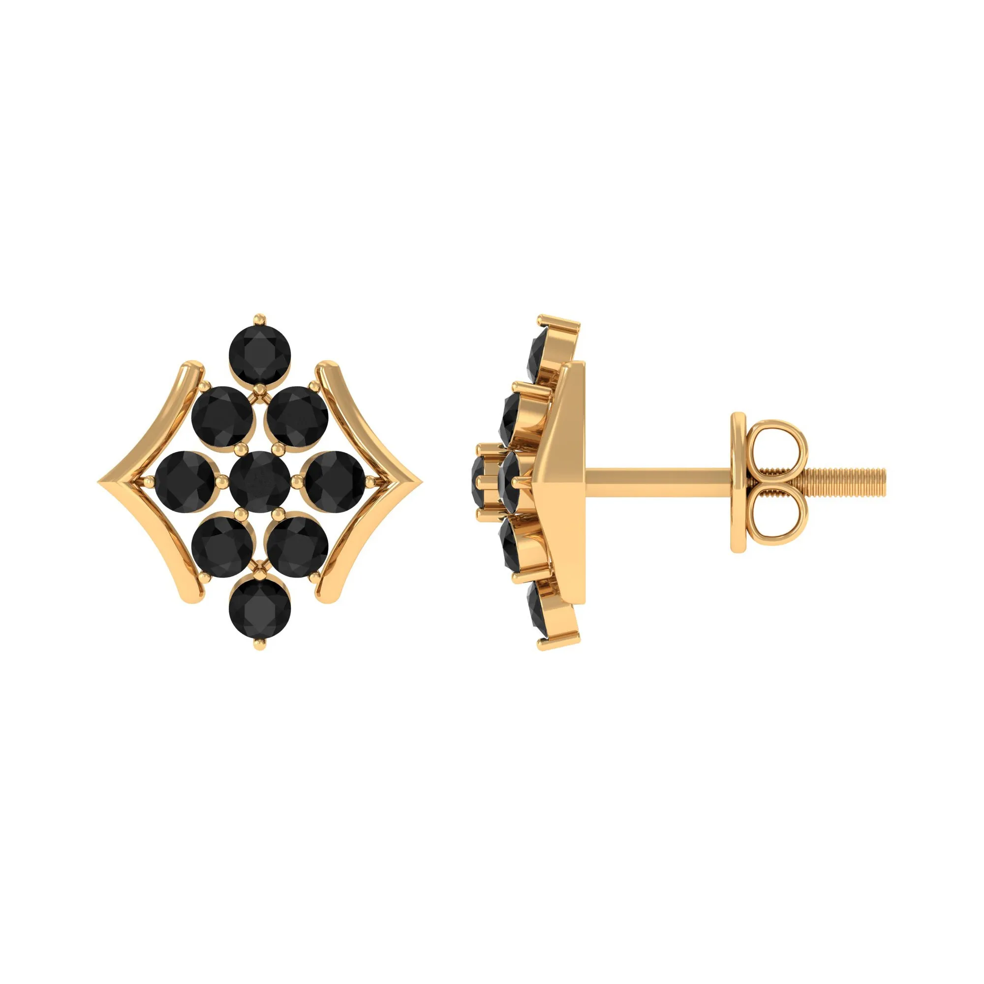 1/2 CT Black Onyx Cluster Stud Earrings