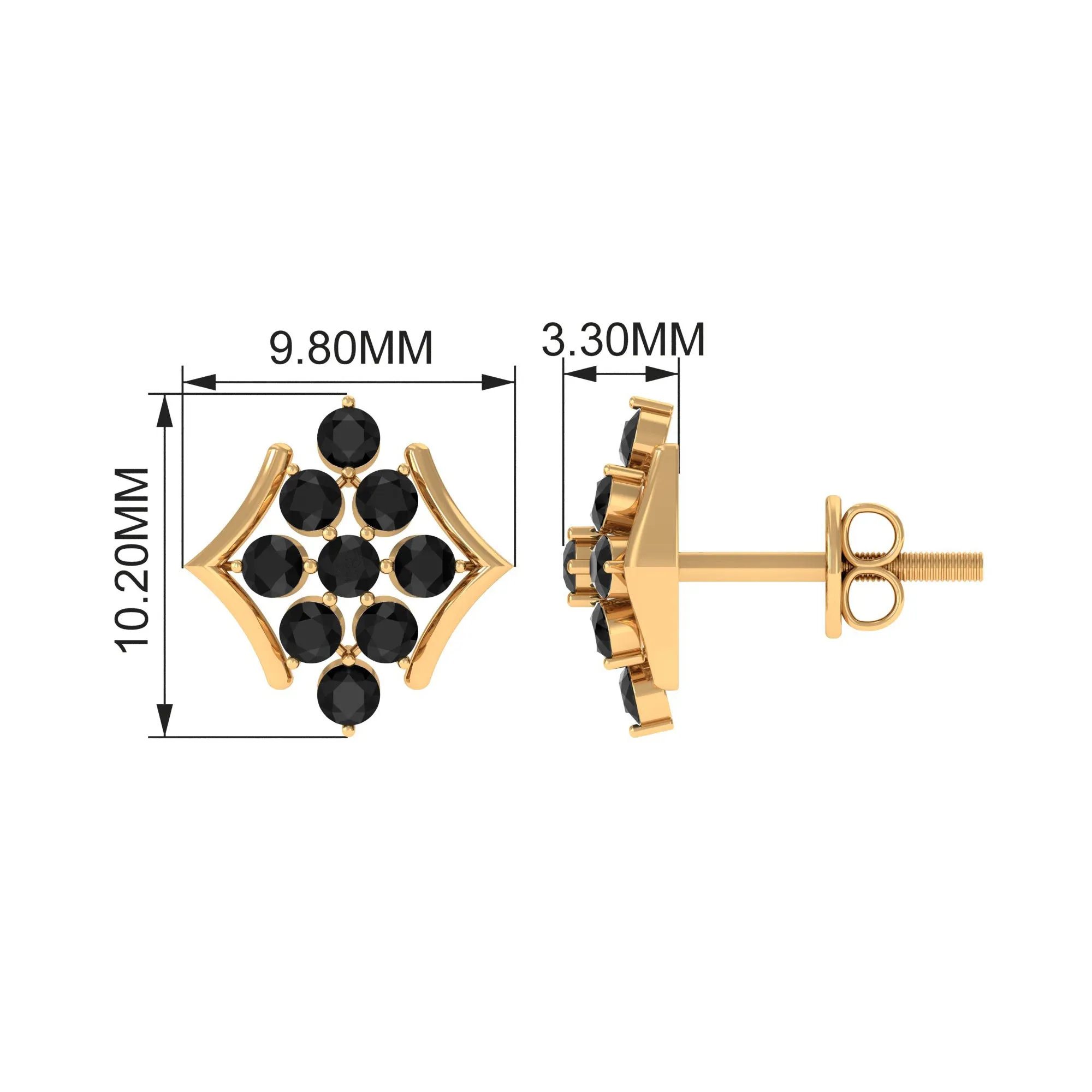 1/2 CT Black Onyx Cluster Stud Earrings
