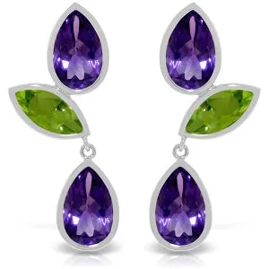 13.6 Carat 14K Solid White Gold Chandelier Earrings Amethyst Peridot