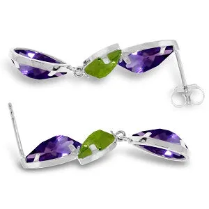 13.6 Carat 14K Solid White Gold Chandelier Earrings Amethyst Peridot