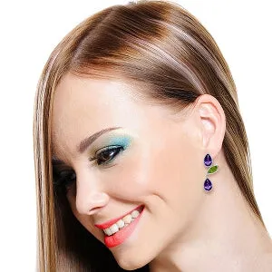 13.6 Carat 14K Solid White Gold Chandelier Earrings Amethyst Peridot