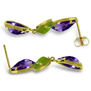 13.6 Carat 14K Solid Yellow Gold Chandelier Earrings Amethyst Peridot