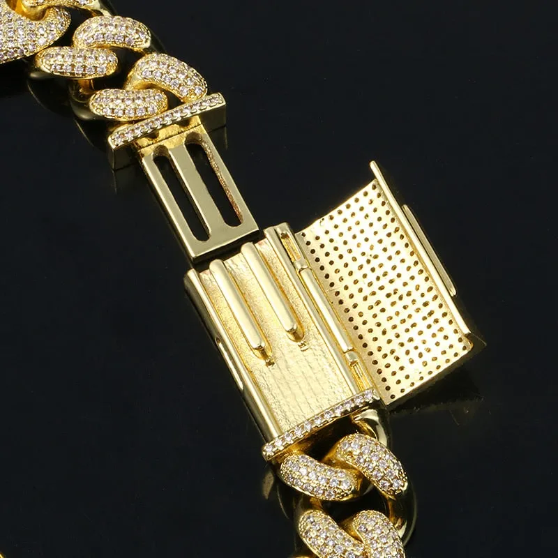 13mm Iced Out AAA CZ Crystal Cuban Chain Miami Link Bracelet