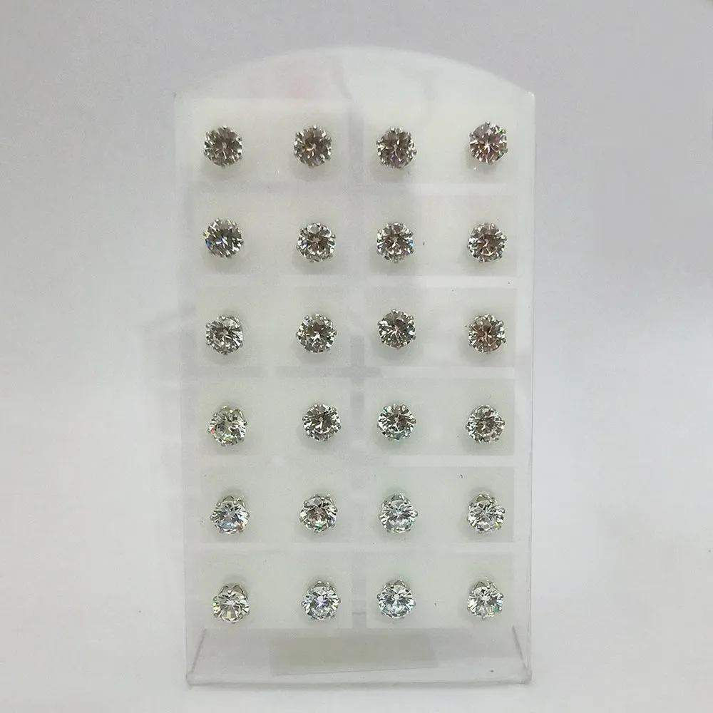 14Fashions Set of 12 CZ Stone Stud Earrings Combo