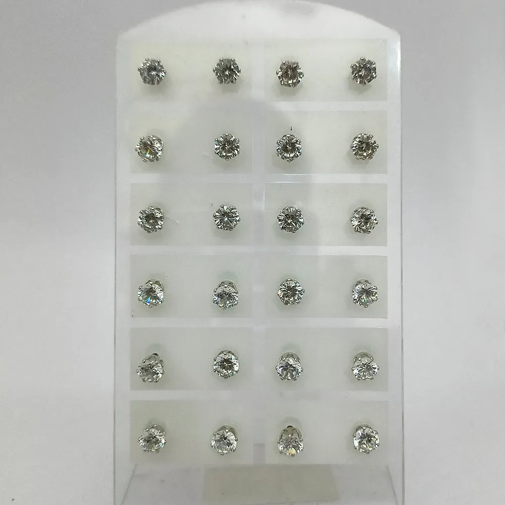 14Fashions Set of 12 CZ Stone Stud Earrings Combo