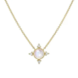 14K COMPASS RAINBOW MOONSTONE AND DIAMOND NECKLACE