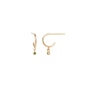 14k Dangling Peridot Huggie Hoops | August Birthstone