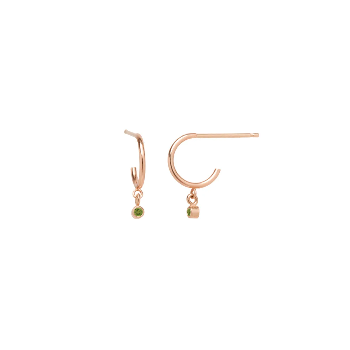 14k Dangling Peridot Huggie Hoops | August Birthstone