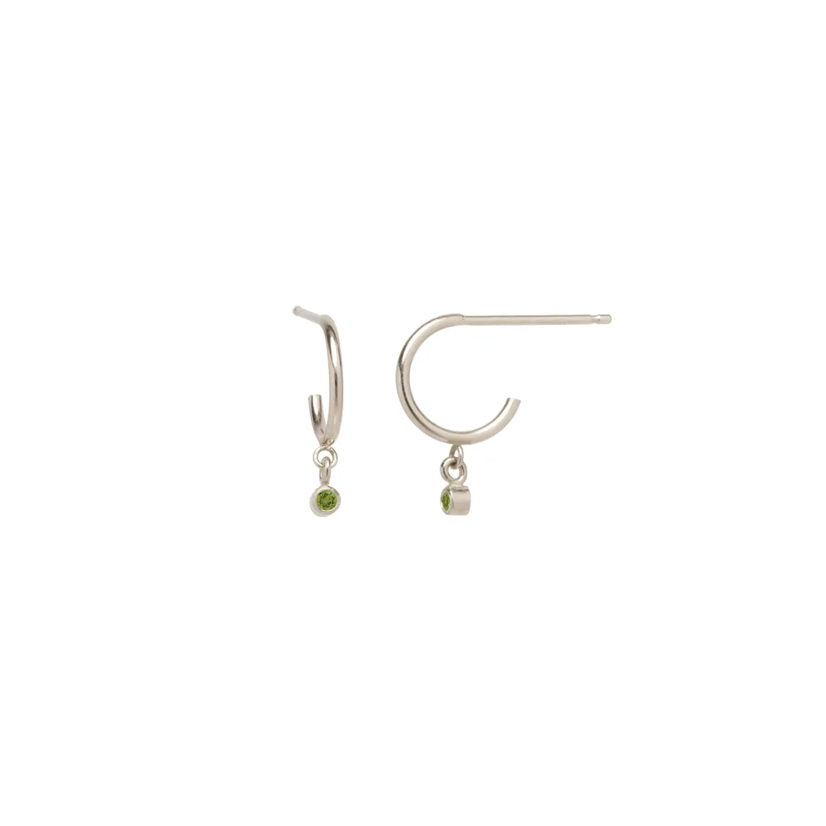 14k Dangling Peridot Huggie Hoops | August Birthstone
