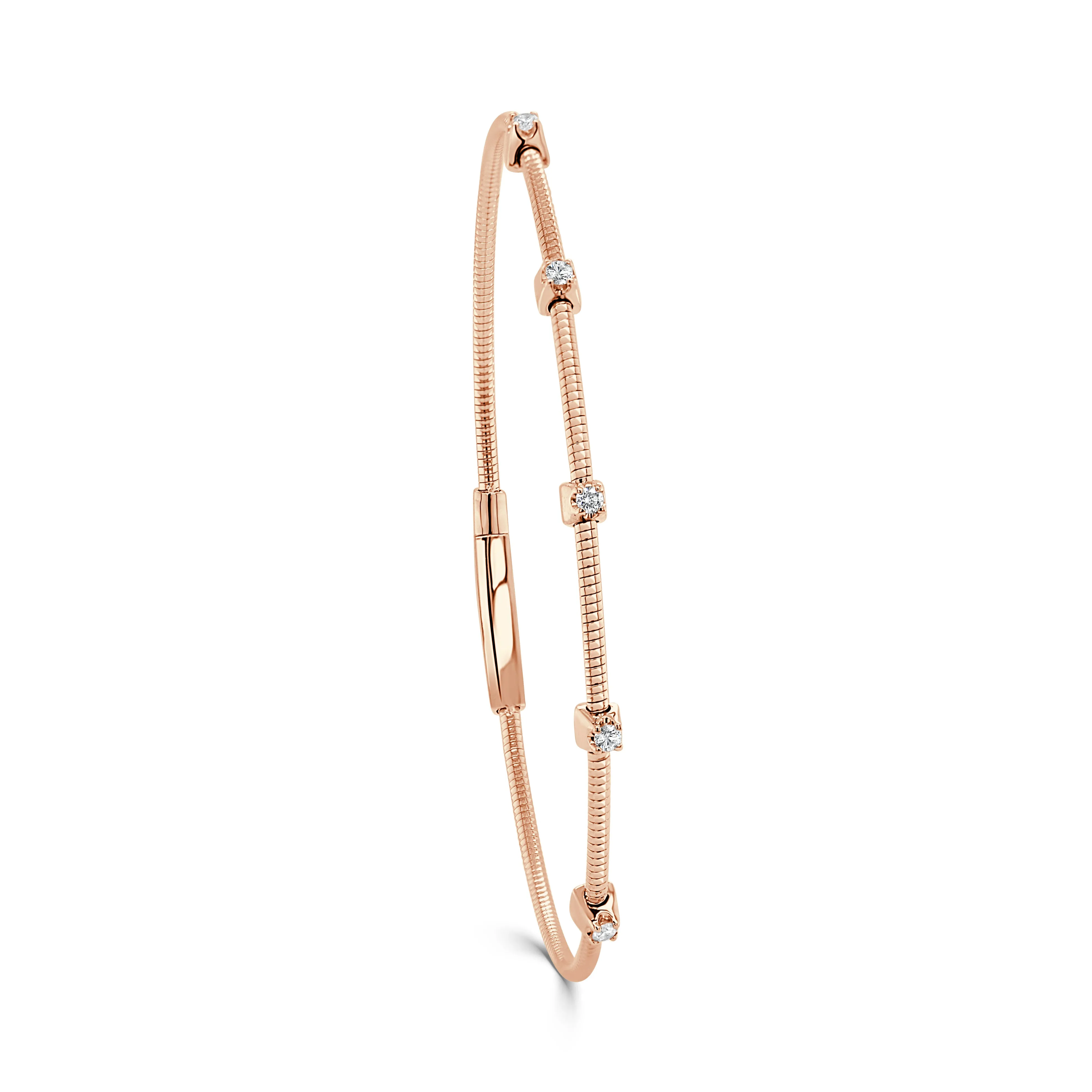 14K Gold Diamond Flexible Station Bangle - 0.13ct