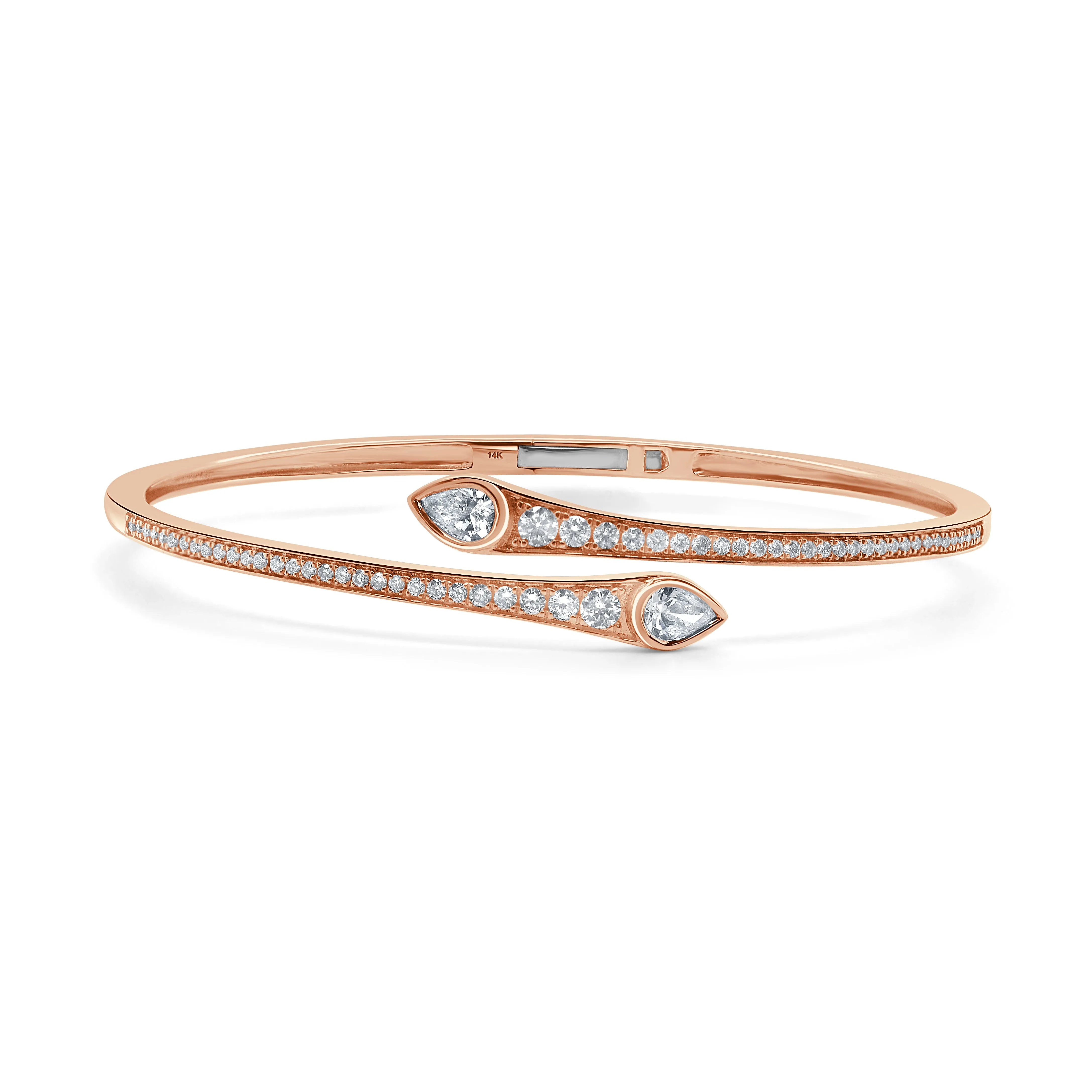 14K Gold Round & Pear Shape Diamond Bangle - 1.13