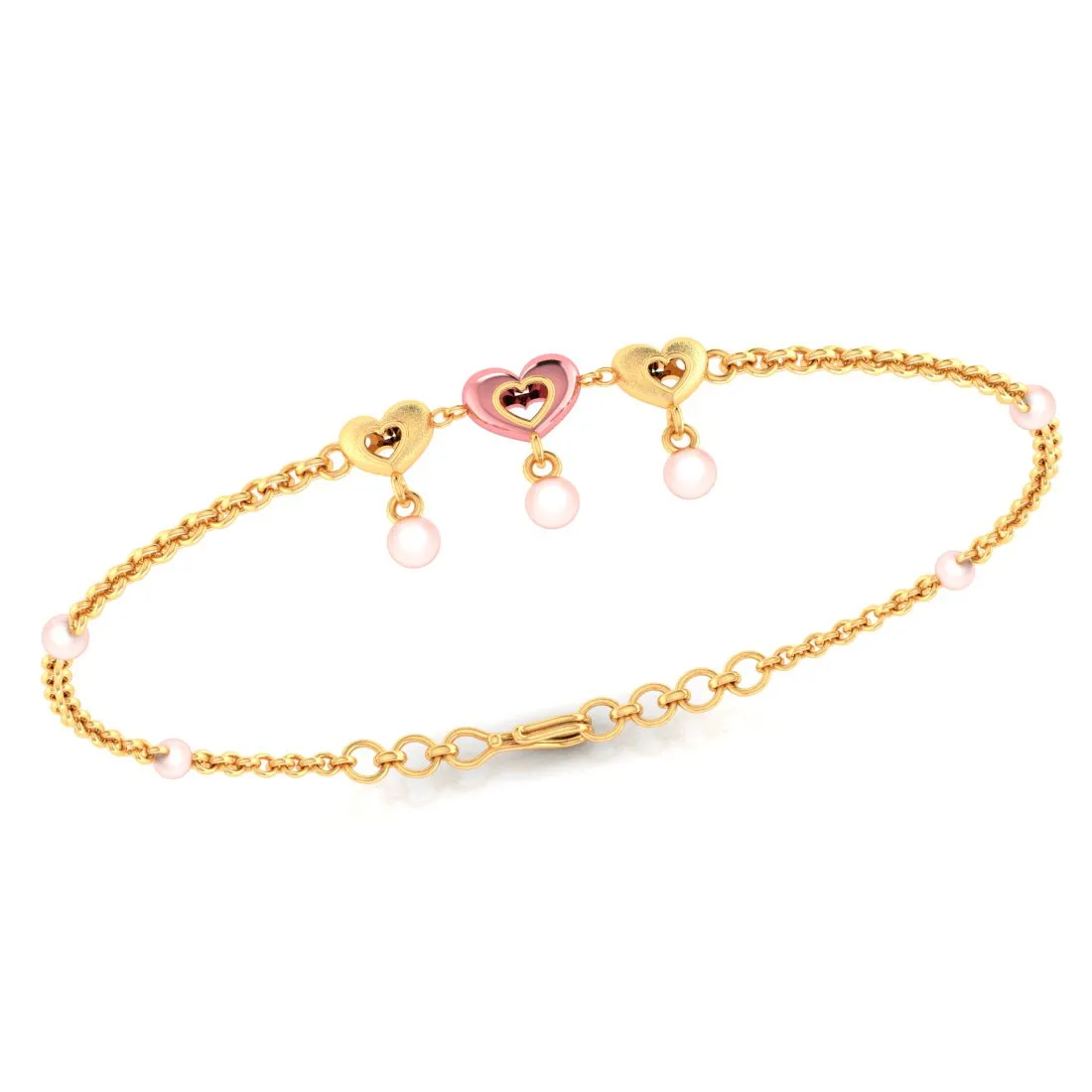 14k Gold Triple Dangling Hearts Bracelet