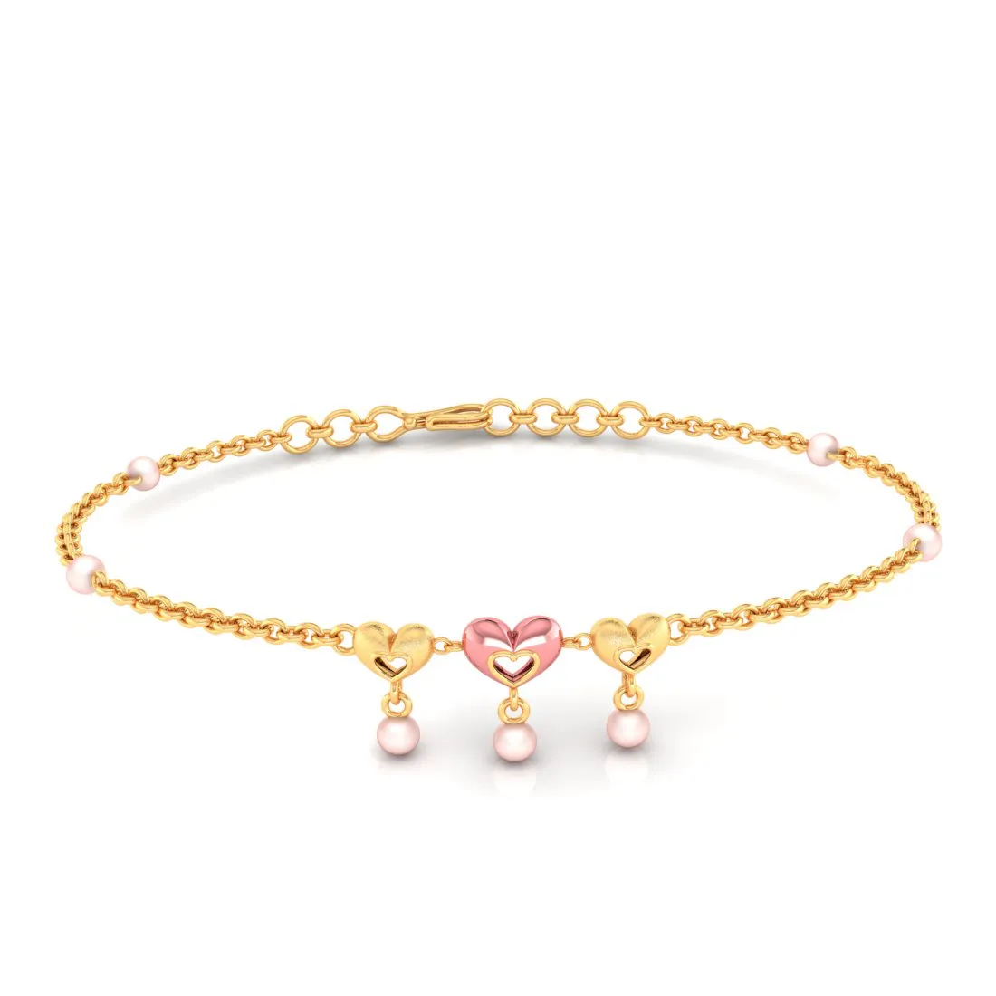 14k Gold Triple Dangling Hearts Bracelet