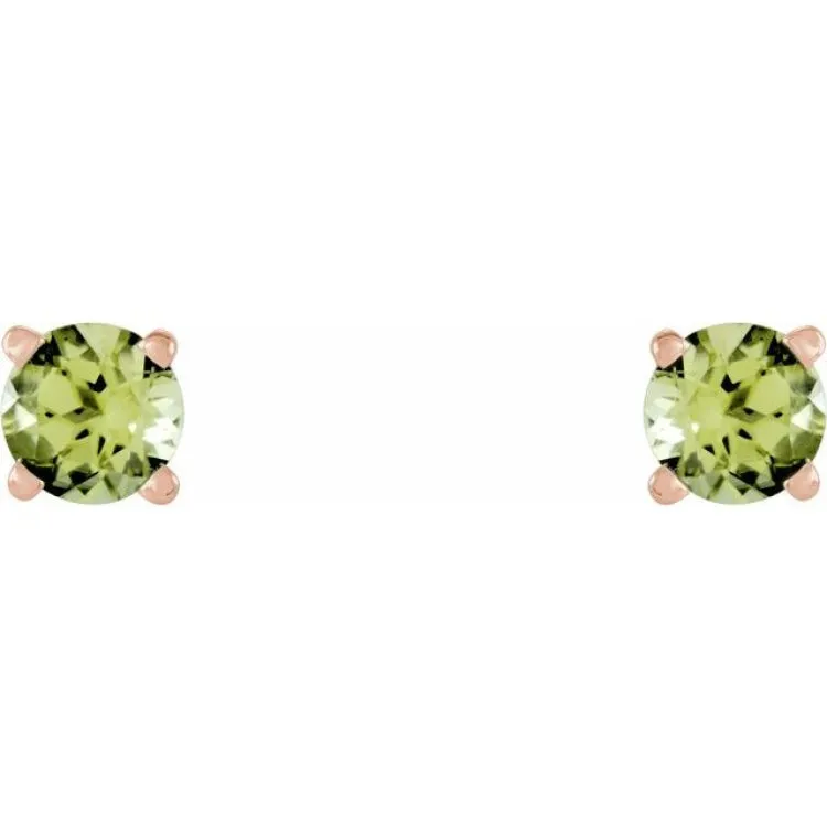 14K Rose 4 mm Natural Peridot Stud Earrings with Friction Post