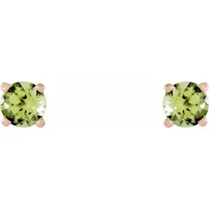 14K Rose 4 mm Natural Peridot Stud Earrings with Friction Post