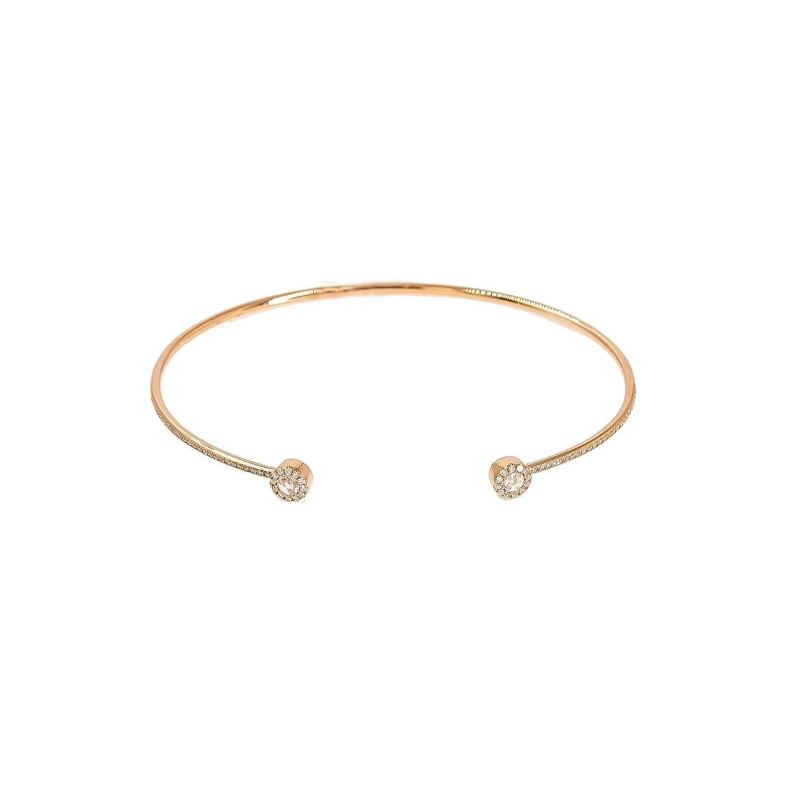 14K Rose Gold Diamond Bangle W/ VS Diamonds & Circle Accent on Open Cuff